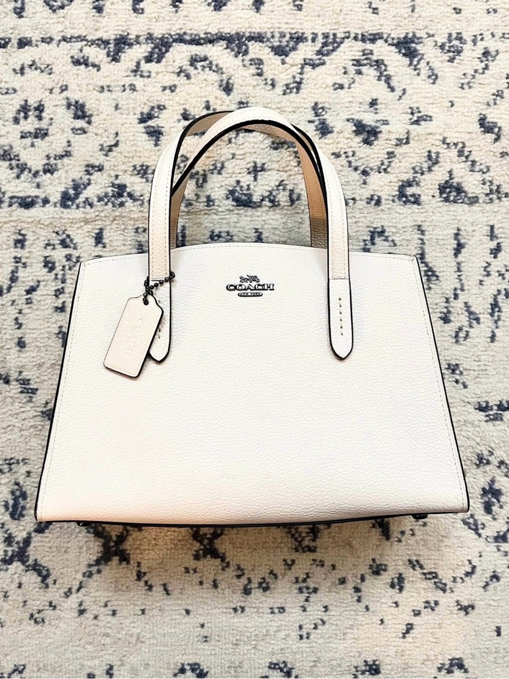 Coach White Pebbled Leather Satchel with Double Handles